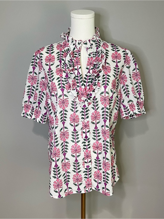 J. Crew Tops - J. Crew 100% Cotton Printed Ruffle Placket Blouse Size S